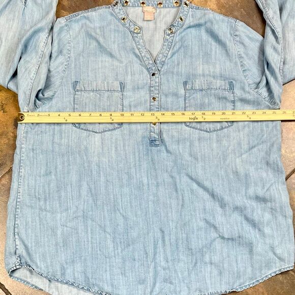 Chico's Blue Denim-Style Long Sleeve Tunic Grommet Collar 4 20/22 - Picture 4 of 12